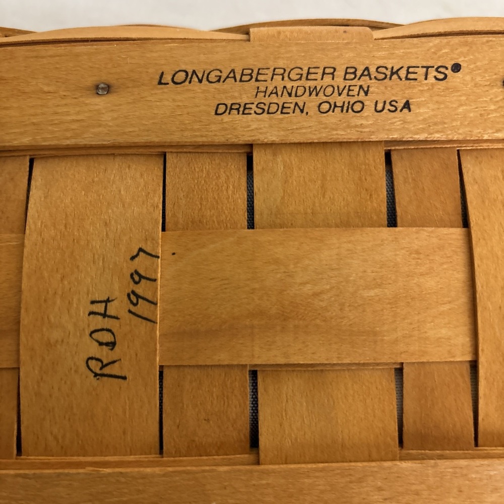 Longaberger Bread Basket Set Basket Plaid Fabric Liner Regular Protector 1997 - Picture 6 of 13